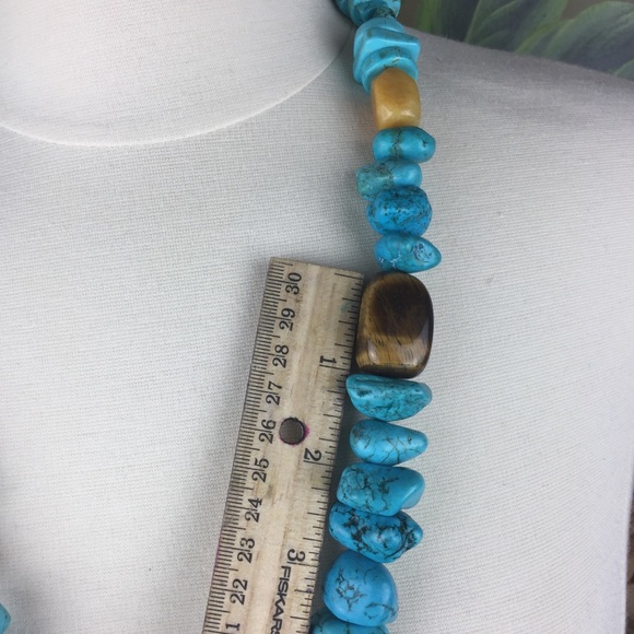 Faux Turquoise Dyed Stone Tribal Inspired Bohemian Statement Necklace - Picture 7 of 10